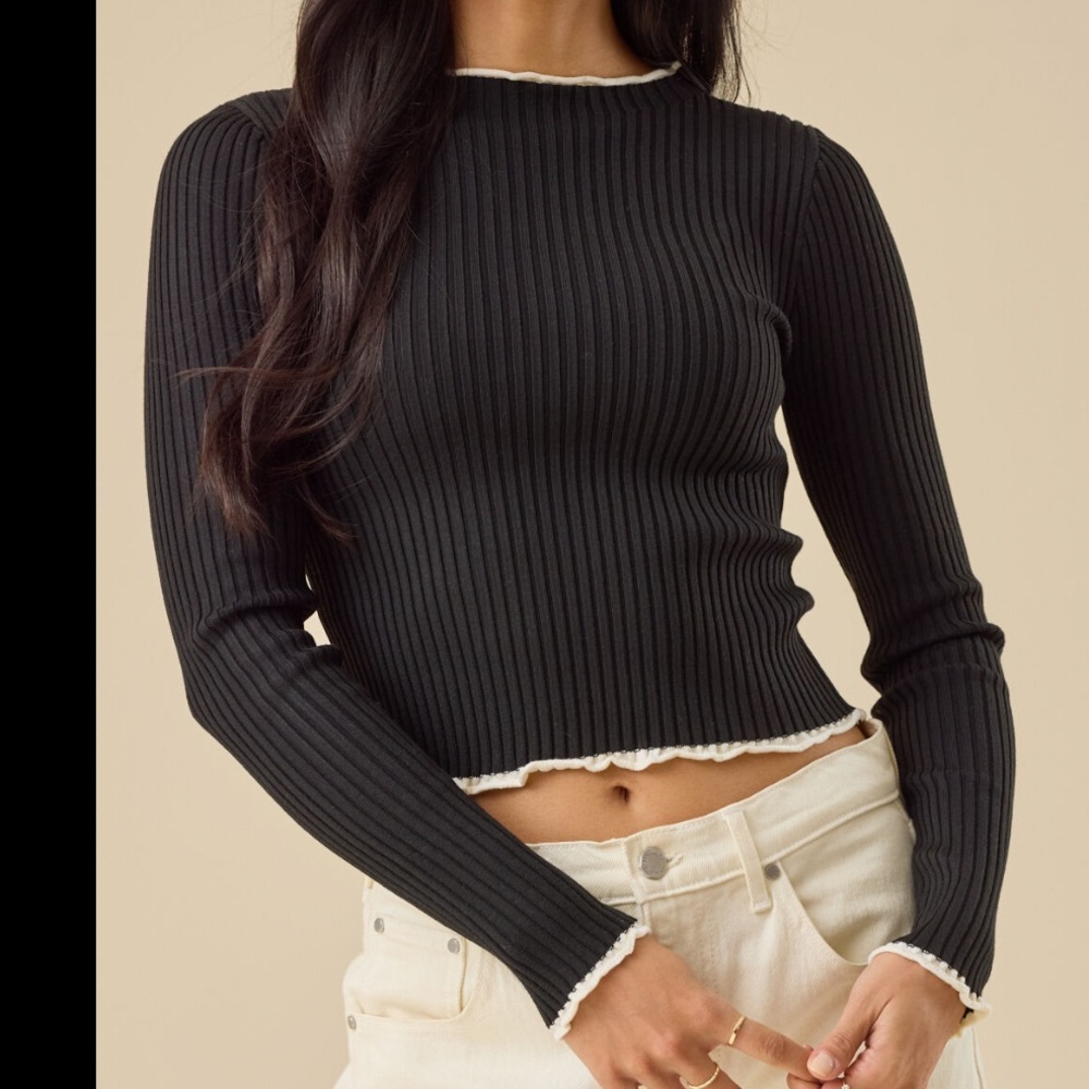 Chocolate Brown Ribbed Mock-Neck Top
